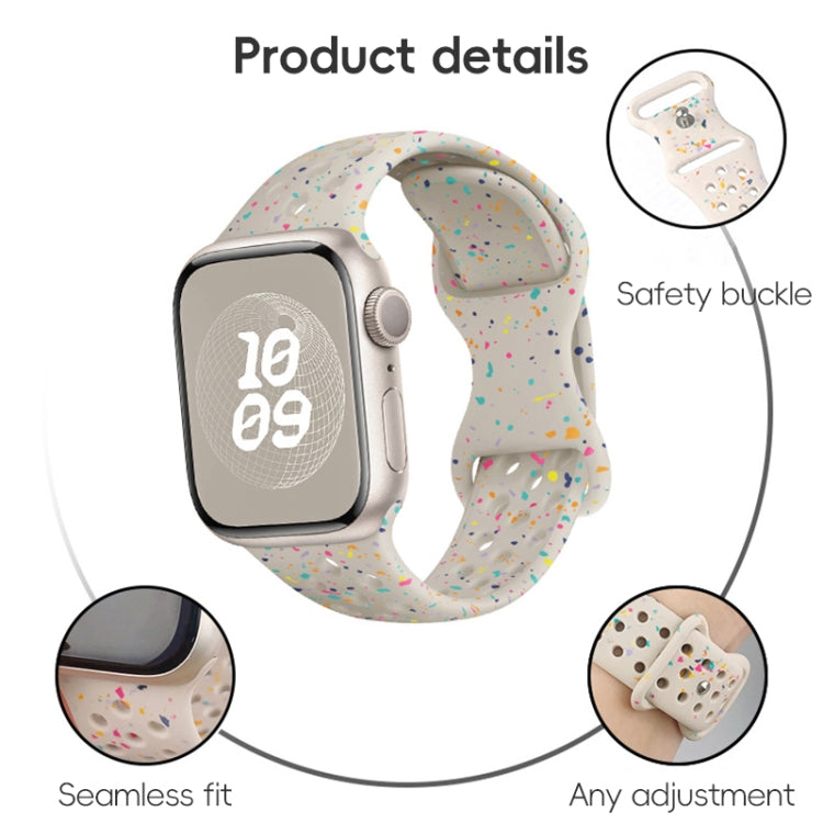 For Apple Watch Series 9 41mm Hole Style Butterfly Buckle Camouflage Silicone Watch Band(Starlight Color) - Watch Bands by buy2fix | Online Shopping UK | buy2fix