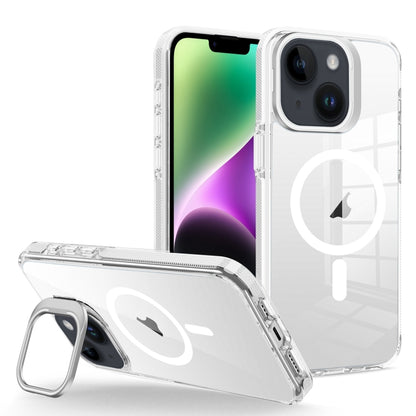 For iPhone 14/13 J2 High Transparent MagSafe Magnetic Frame Holder Phone Case(White) - iPhone 14 Cases by buy2fix | Online Shopping UK | buy2fix