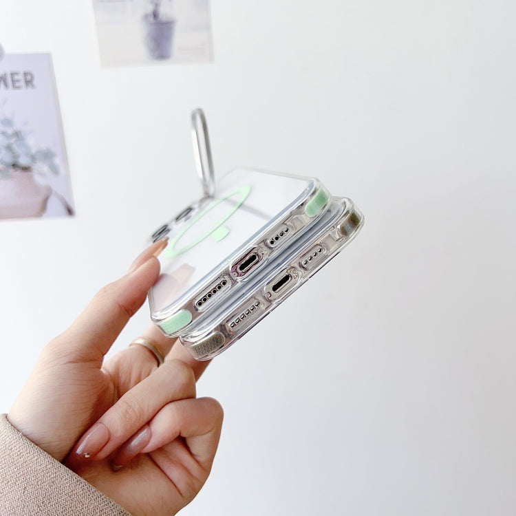 For iPhone 14/13 J2 High Transparent MagSafe Magnetic Frame Holder Phone Case(White) - iPhone 14 Cases by buy2fix | Online Shopping UK | buy2fix