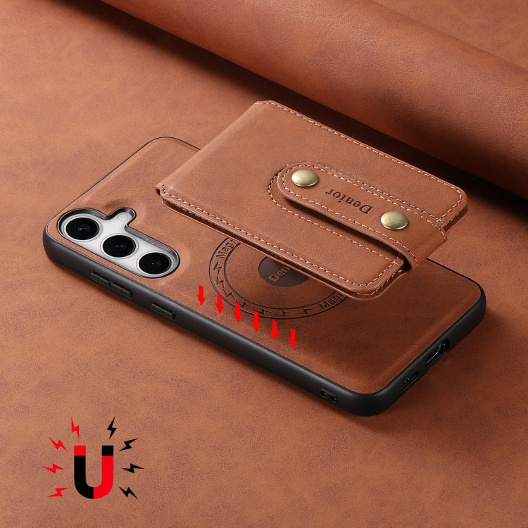 For Samsung Galaxy S24 5G Denior D14 NK Retro Pattern MagSafe Magnetic Card Holder Leather Phone Case(Brown) - Galaxy S24 5G Cases by Denior | Online Shopping UK | buy2fix