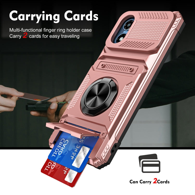 For Motorola Moto G Play 4G 2024 TPU+PC Shockproof Card Slot Phone Case with Metal Ring Holder(Rose Gold) - Motorola Cases by buy2fix | Online Shopping UK | buy2fix