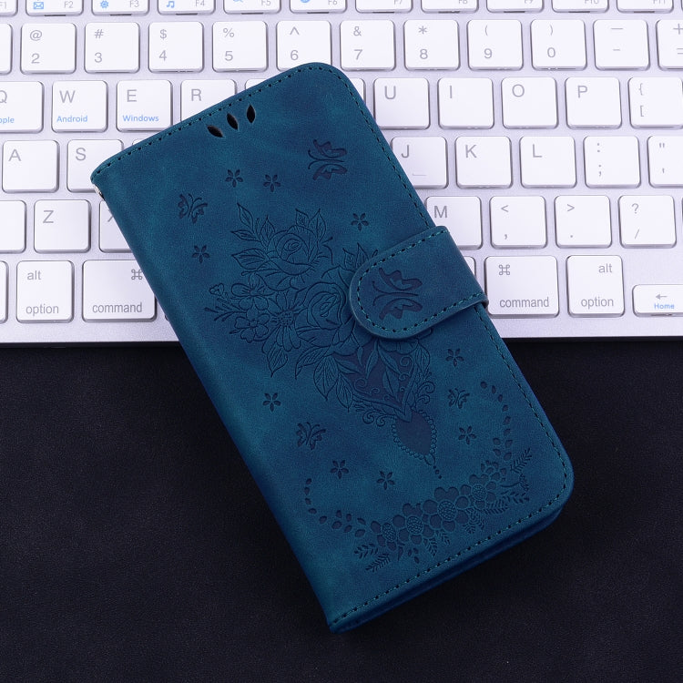 For iPhone SE 2024 Butterfly Rose Embossed Leather Phone Case(Blue) - More iPhone Cases by buy2fix | Online Shopping UK | buy2fix