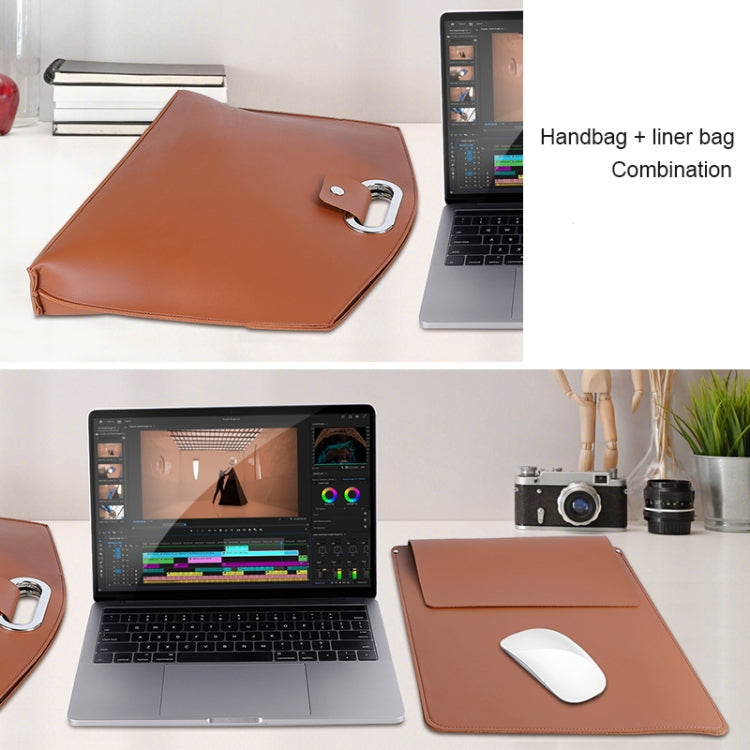 Waterproof PU Laptop Handbag Inner Bag for 12-14 inch Laptop(Brown) - 12.1 inch by buy2fix | Online Shopping UK | buy2fix