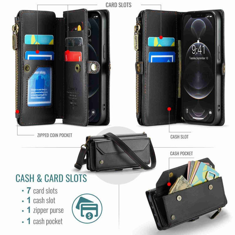 For iPhone 12 Pro CaseMe C36 Card Slots Zipper Wallet RFID Anti-theft Leather Phone Case(Black) - iPhone 12 / 12 Pro Cases by CaseMe | Online Shopping UK | buy2fix