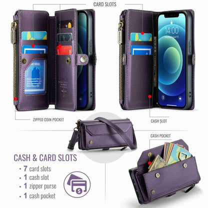 For iPhone 12 CaseMe C36 Card Slots Zipper Wallet RFID Anti-theft Leather Phone Case(Purple) - iPhone 12 / 12 Pro Cases by CaseMe | Online Shopping UK | buy2fix