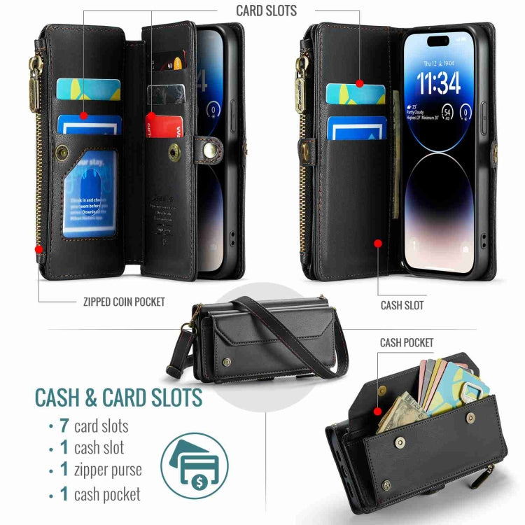 For iPhone 14 Pro CaseMe C36 Card Slots Zipper Wallet RFID Anti-theft Leather Phone Case(Black) - iPhone 14 Pro Cases by CaseMe | Online Shopping UK | buy2fix