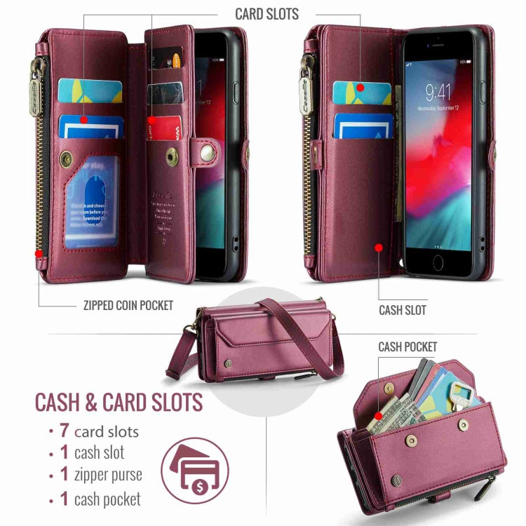 For iPhone SE 2022 / SE 2020 CaseMe C36 Card Slots Zipper Wallet RFID Anti-theft Leather Phone Case(Wine Red) - iPhone SE 2022 / 2020 / 8 / 7 Cases by CaseMe | Online Shopping UK | buy2fix