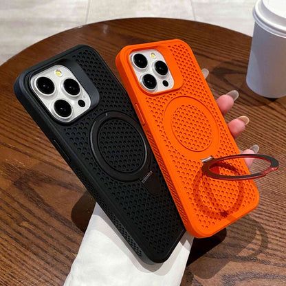 For iPhone 13 Pro Hollow Cooling Magsafe Phone Case with Holder(Orange) - iPhone 13 Pro Cases by buy2fix | Online Shopping UK | buy2fix