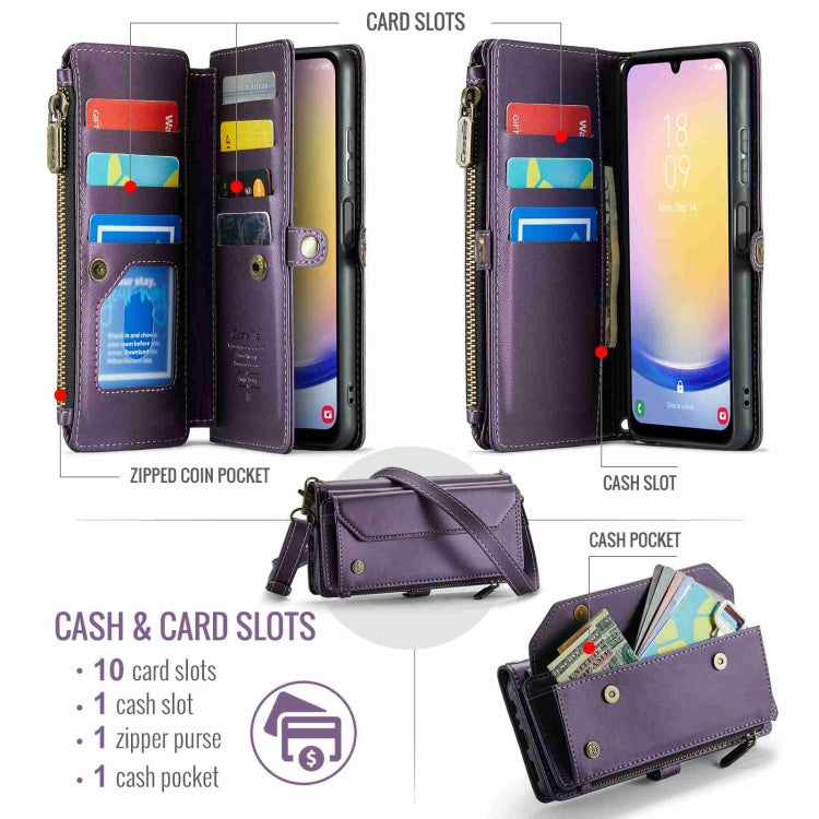 For Samsung Galaxy A25 CaseMe C36 Card Slots Zipper Wallet RFID Anti-theft Leather Phone Case(Purple) - Galaxy Phone Cases by CaseMe | Online Shopping UK | buy2fix