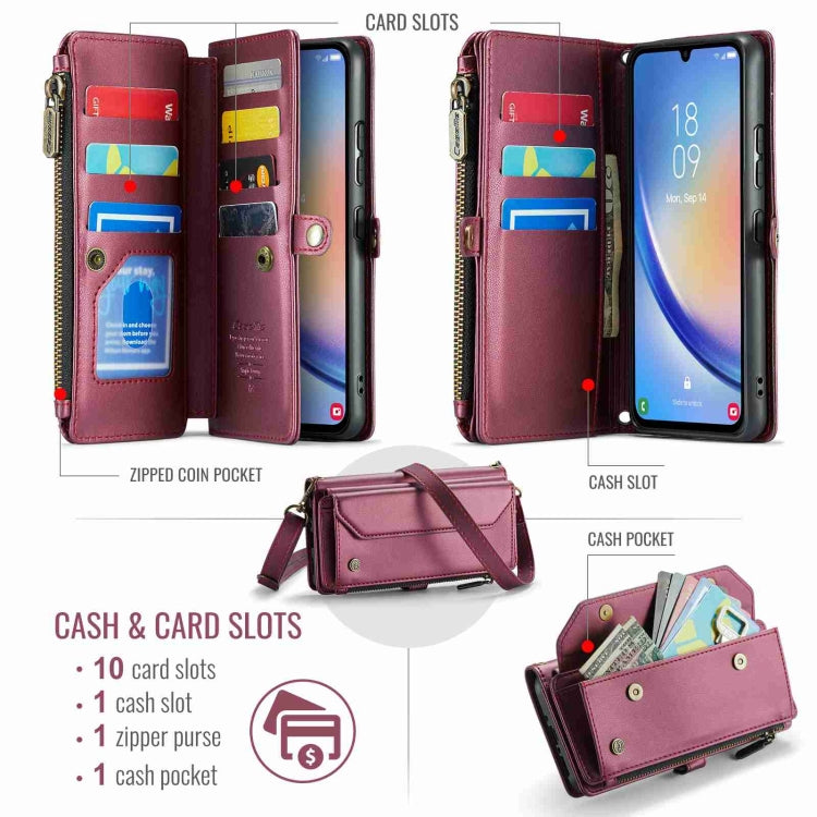 For Samsung Galaxy A34 5G CaseMe C36 Card Slots Zipper Wallet RFID Anti-theft Leather Phone Case(Wine Red) - Galaxy Phone Cases by CaseMe | Online Shopping UK | buy2fix