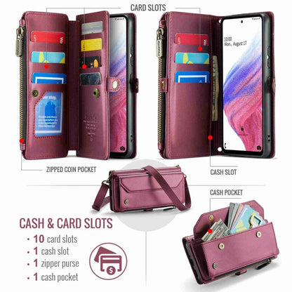 For Samsung Galaxy A53 5G CaseMe C36 Card Slots Zipper Wallet RFID Anti-theft Leather Phone Case(Wine Red) - Galaxy Phone Cases by CaseMe | Online Shopping UK | buy2fix