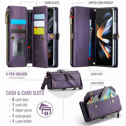 For Samsung Galaxy Z Fold4 CaseMe C36 Card Slots Zipper Wallet RFID Anti-theft Leather Phone Case(Purple) - Galaxy Z Fold4 5G Cases by CaseMe | Online Shopping UK | buy2fix