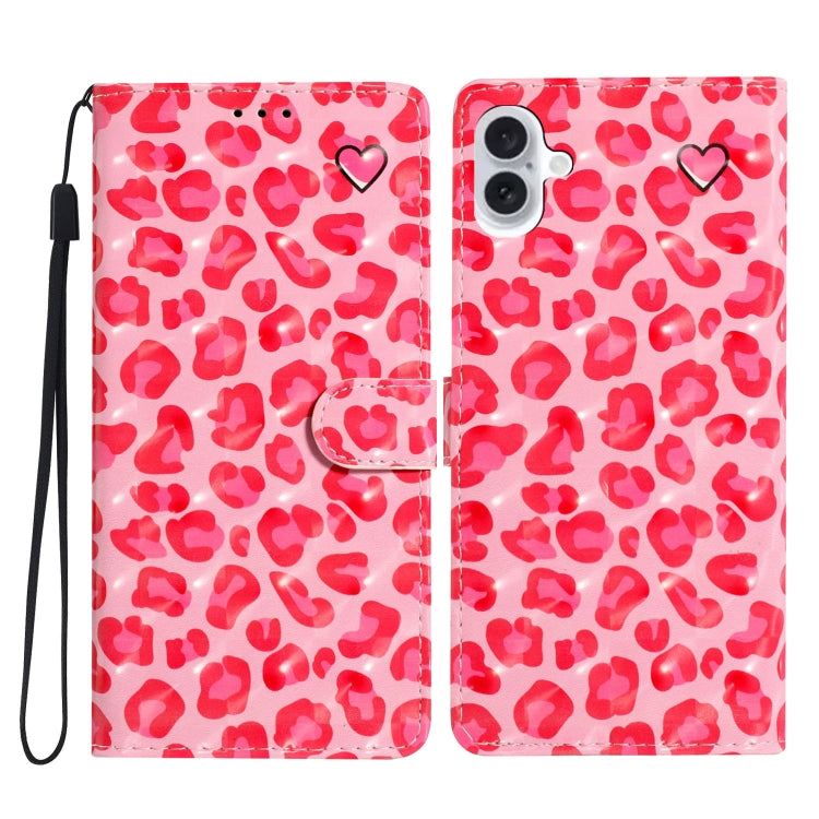 For iPhone 16 Plus 3D Pattern Leather Phone Case(Pink Leopard Print) - iPhone 16 Plus Cases by buy2fix | Online Shopping UK | buy2fix