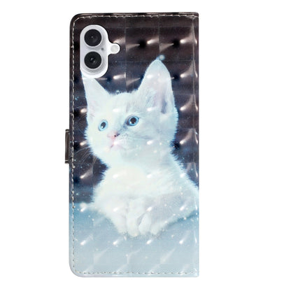 For iPhone 16 Plus 3D Pattern Leather Phone Case(White Cat) - iPhone 16 Plus Cases by buy2fix | Online Shopping UK | buy2fix