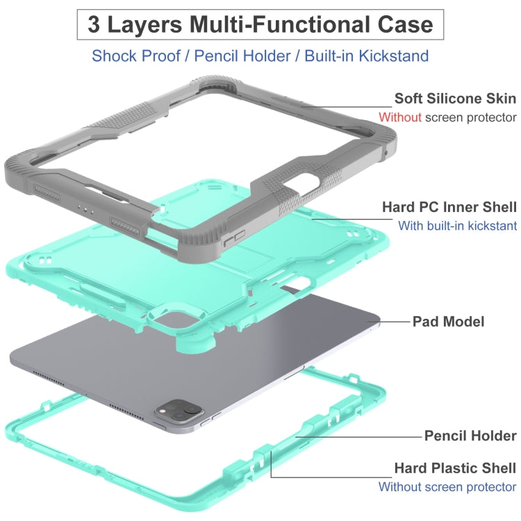 For iPad Pro 11 2024 Shockproof Silicone Hybrid PC Tablet Case with Holder(Mint Green + Grey) - iPad Pro 11 2024 Cases by buy2fix | Online Shopping UK | buy2fix