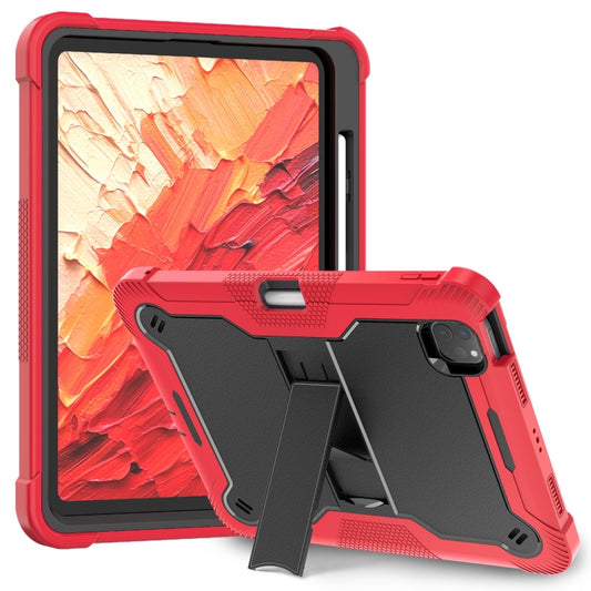 For iPad Pro 11 2024 Shockproof Silicone Hybrid PC Tablet Case with Holder(Black + Red) - iPad Pro 11 2024 Cases by buy2fix | Online Shopping UK | buy2fix