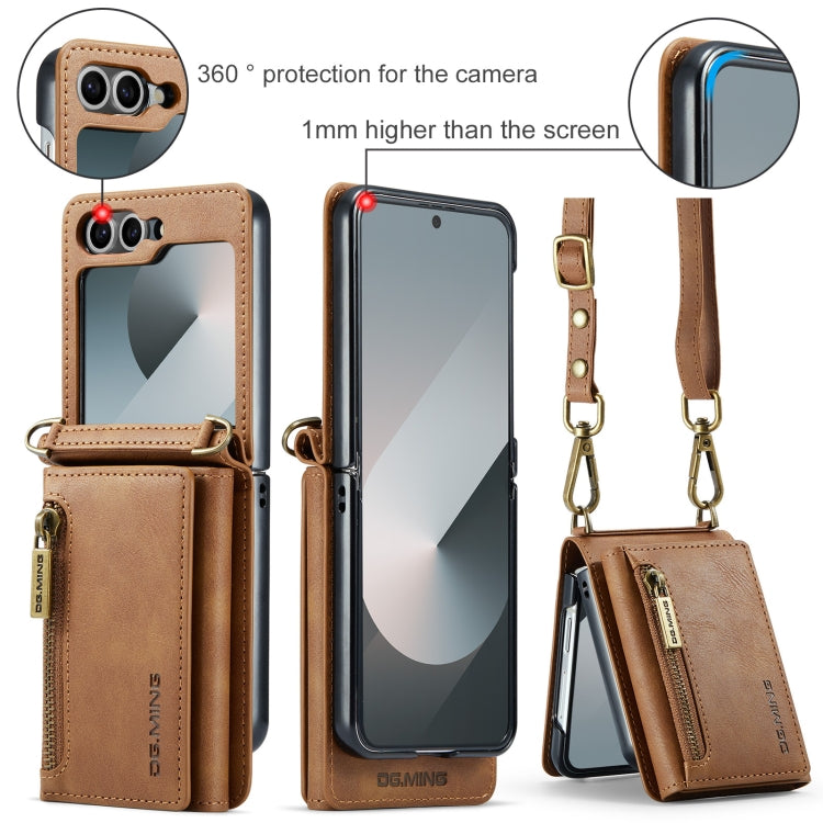 For Samsung Galaxy Z Flip6 DG.MING M5 Series Zip RFID Multi Card Detachable Leather Phone Case with Long Lanyard(Brown) - Galaxy Z Flip6 5G Cases by DG.MING | Online Shopping UK | buy2fix