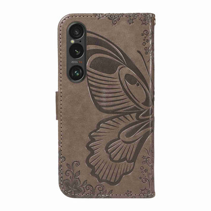 For Sony Xperia 1 VI 2024 Swallowtail Butterfly Embossed Leather Phone Case(Grey) - Sony Cases by buy2fix | Online Shopping UK | buy2fix