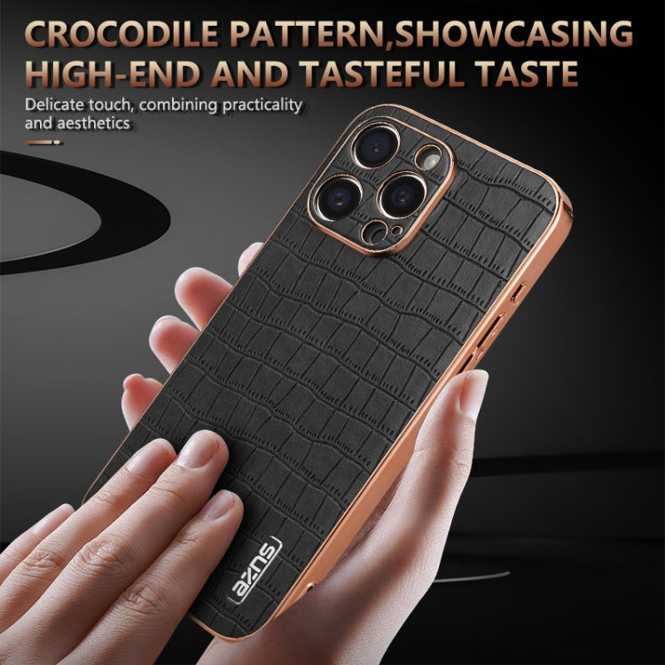 For iPhone 16 Pro Max AZNS Electroplated Frame Crocodile Texture Full Coverage Phone Case(Brown) - iPhone 16 Pro Max Cases by AZNS | Online Shopping UK | buy2fix