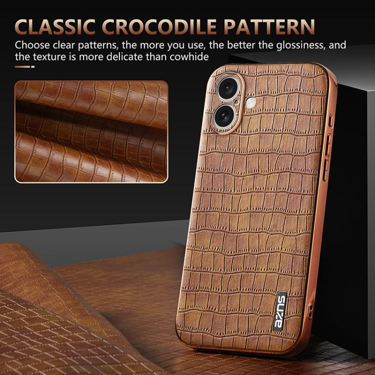 For iPhone 16 Plus AZNS Electroplated Frame Crocodile Texture Full Coverage Phone Case(Brown) - iPhone 16 Plus Cases by AZNS | Online Shopping UK | buy2fix