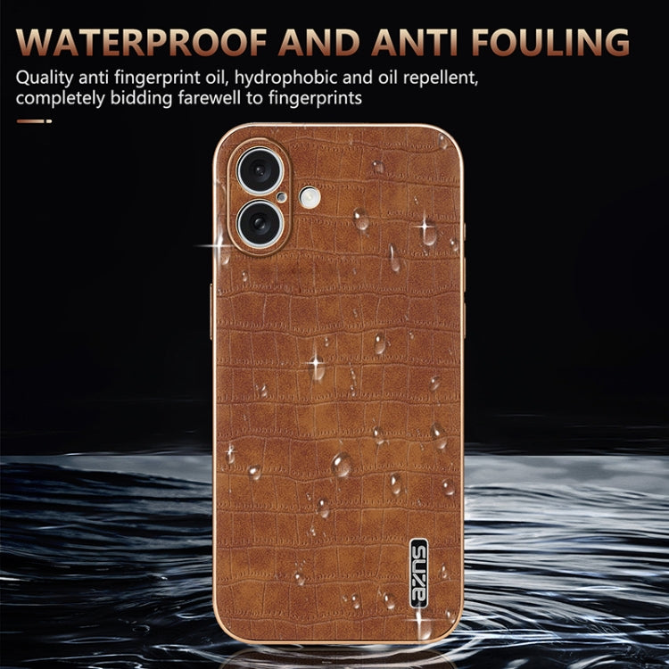 For iPhone 16 AZNS Electroplated Frame Crocodile Texture Full Coverage Phone Case(Black) - iPhone 16 Cases by AZNS | Online Shopping UK | buy2fix