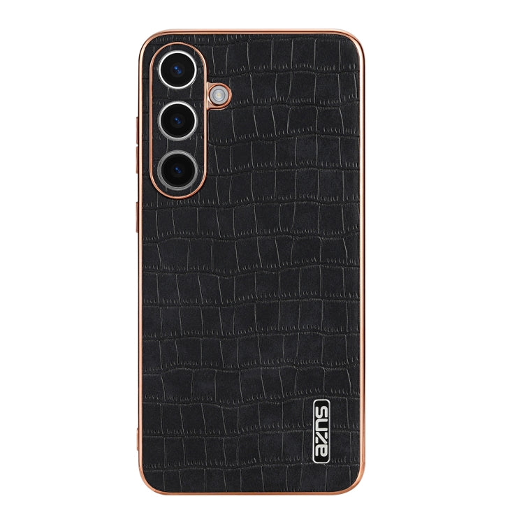 For Samsung Galaxy S24 5G AZNS Electroplated Frame Crocodile Texture Full Coverage Phone Case(Black) - Galaxy S24 5G Cases by AZNS | Online Shopping UK | buy2fix