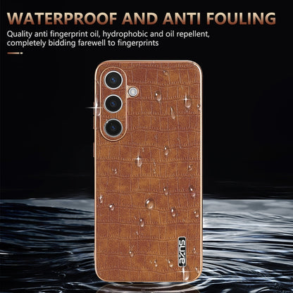 For Samsung Galaxy S24 5G AZNS Electroplated Frame Crocodile Texture Full Coverage Phone Case(Brown) - Galaxy S24 5G Cases by AZNS | Online Shopping UK | buy2fix