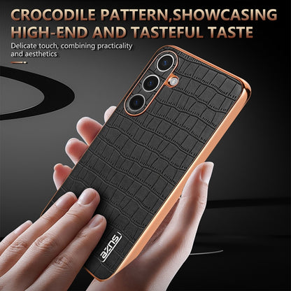 For Samsung Galaxy S24 5G AZNS Electroplated Frame Crocodile Texture Full Coverage Phone Case(Brown) - Galaxy S24 5G Cases by AZNS | Online Shopping UK | buy2fix