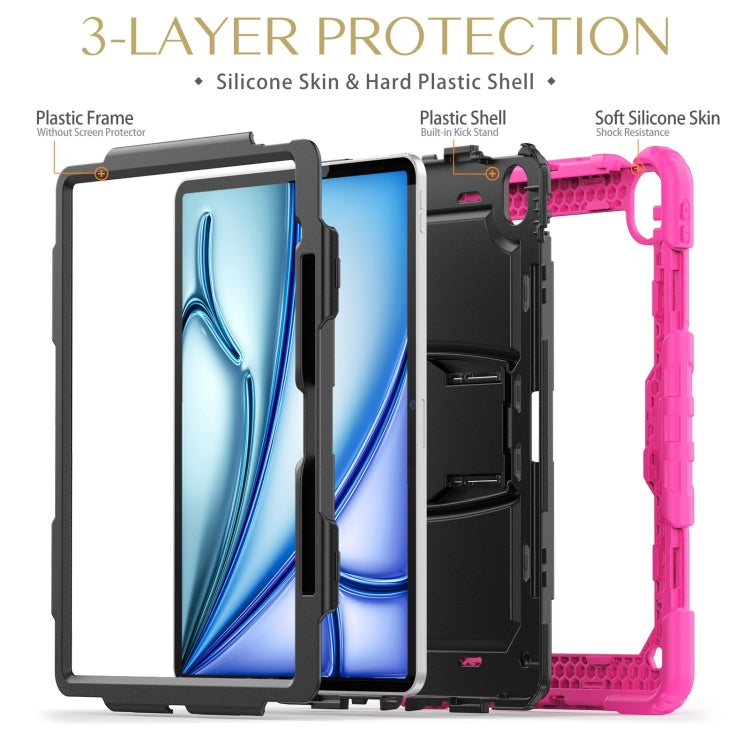 For iPad Air 13 2025 / 2024 Silicone Hydric PC Tablet Case with Shoulder Strap & Holder(Rose Red) - iPad Air 13 2025 / 2024 Cases by buy2fix | Online Shopping UK | buy2fix