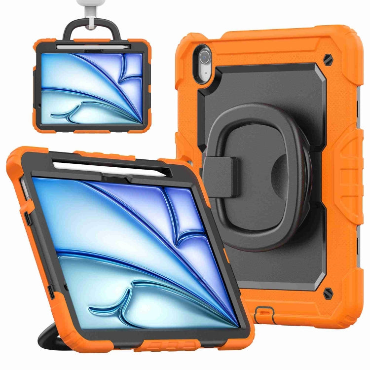 For iPad Air 11 2024 Handle Silicone Hydric PC Tablet Case with Shoulder Strap(Orange) - iPad Air 11 2024 Cases by buy2fix | Online Shopping UK | buy2fix