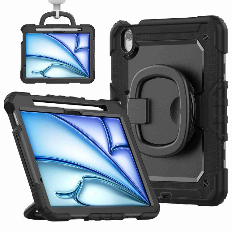 For iPad Air 11 2025 / 2024 Handle Silicone Hydric PC Tablet Case with Shoulder Strap(Black) - iPad Air 11 2025 / 2024 Cases by buy2fix | Online Shopping UK | buy2fix