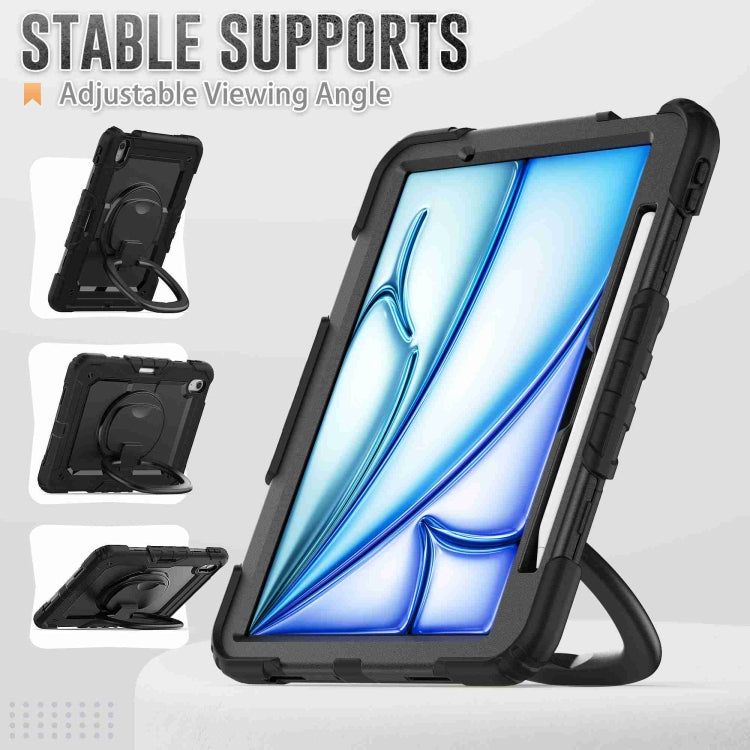 For iPad Air 11 2025 / 2024 Handle Silicone Hydric PC Tablet Case with Shoulder Strap(Black) - iPad Air 11 2025 / 2024 Cases by buy2fix | Online Shopping UK | buy2fix