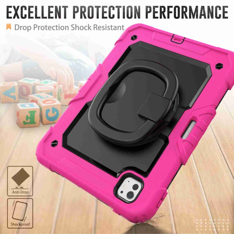 For iPad Pro 11 2024 Handle Silicone Hydric PC Tablet Case with Shoulder Strap(Rose Red) - iPad Pro 11 2024 Cases by buy2fix | Online Shopping UK | buy2fix