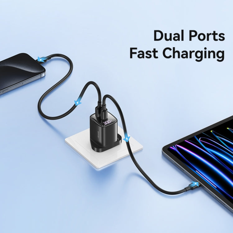 USAMS CC231 30W USB+USB-C / Type-C Dual Port GaN Digital Display Charger, Specifications: UK Plug(Black) - USB Charger by USAMS | Online Shopping UK | buy2fix