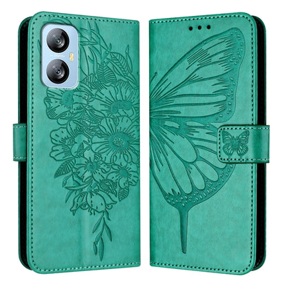 For Blackview A52 Embossed Butterfly Leather Phone Case(Green) - More Brand by buy2fix | Online Shopping UK | buy2fix