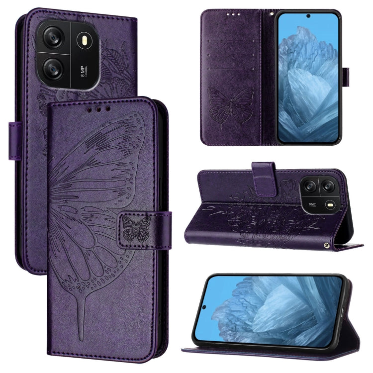 For Blackview Wave 6C Embossed Butterfly Leather Phone Case(Dark Purple) - More Brand by buy2fix | Online Shopping UK | buy2fix