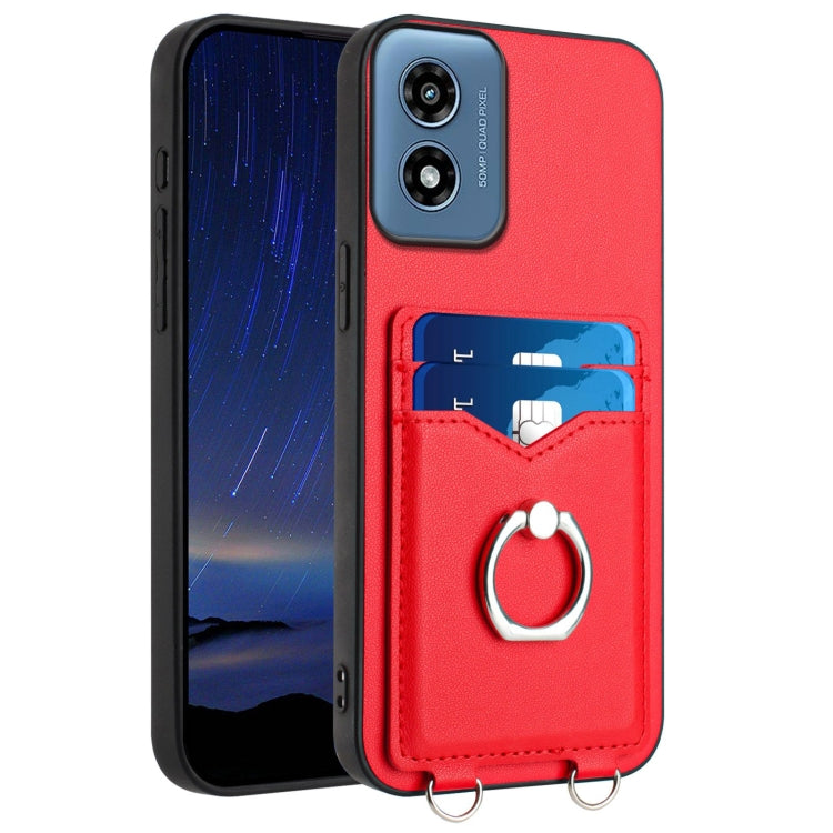 For Motorola Moto G Play 2024 4G R20 Ring Card Holder Phone Case(Red) - Motorola Cases by buy2fix | Online Shopping UK | buy2fix