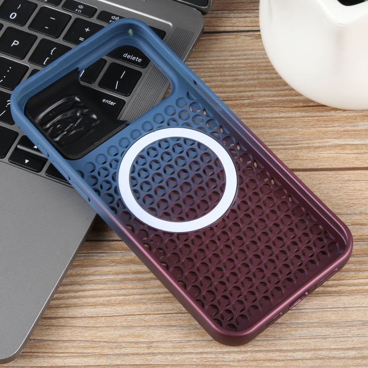 For iPhone 14 Pro Max Gradient Color Honeycomb Aromatherapy MagSafe Phone Case(Blue Red) - iPhone 14 Pro Max Cases by buy2fix | Online Shopping UK | buy2fix