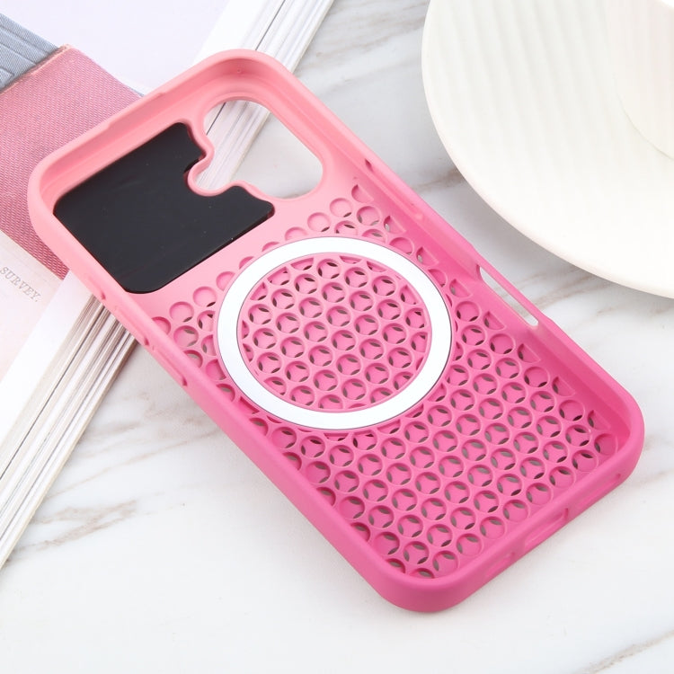 For iPhone 16 Gradient Color Honeycomb Aromatherapy MagSafe Phone Case(Pink+Rose Red) - iPhone 16 Cases by buy2fix | Online Shopping UK | buy2fix