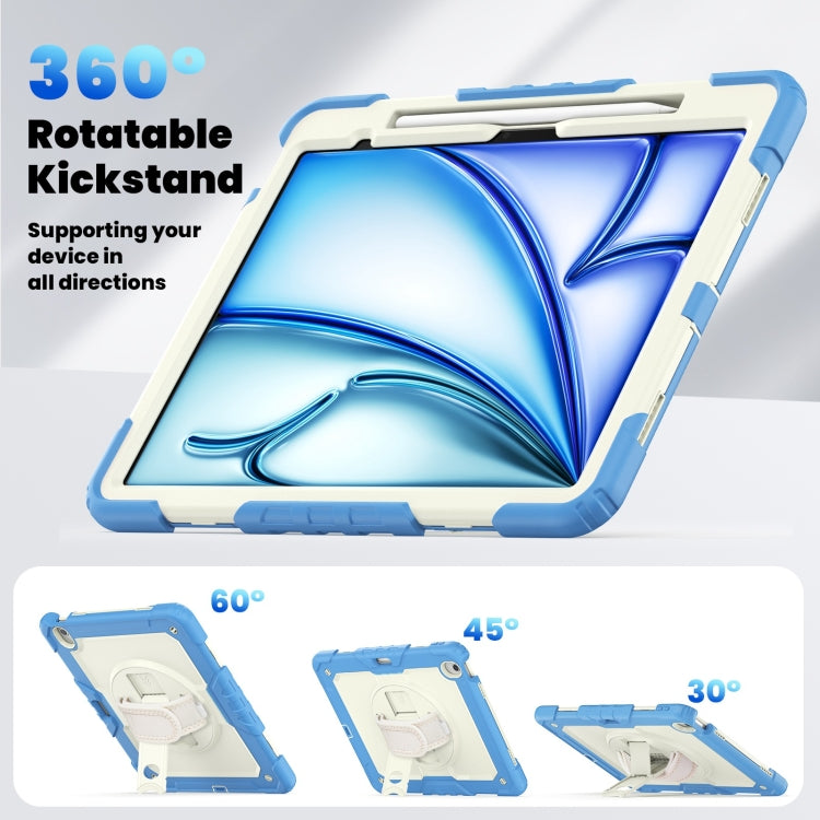 For iPad Air 13 2024 Silicone Hybrid PC Tablet Case with Shoulder Strap(Beige + Cyan-blue) - iPad Air 13 2024 Cases by buy2fix | Online Shopping UK | buy2fix