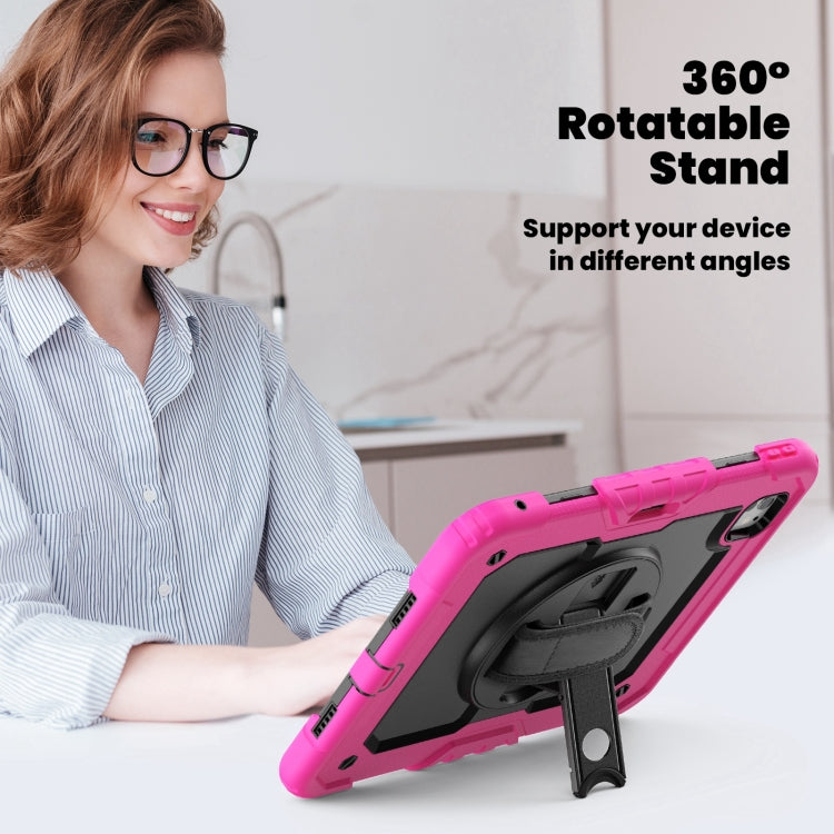 For iPad Pro 11 2024 Silicone Hybrid PC Tablet Case with Shoulder Strap(Black + Rose Red) - iPad Pro 11 2024 Cases by buy2fix | Online Shopping UK | buy2fix