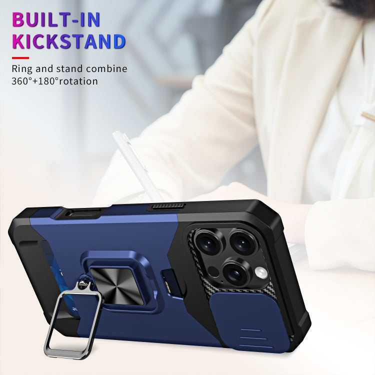 For iPhone 16 Pro Max Camera Shield Card Slot PC+TPU Phone Case(Blue) - iPhone 16 Pro Max Cases by buy2fix | Online Shopping UK | buy2fix