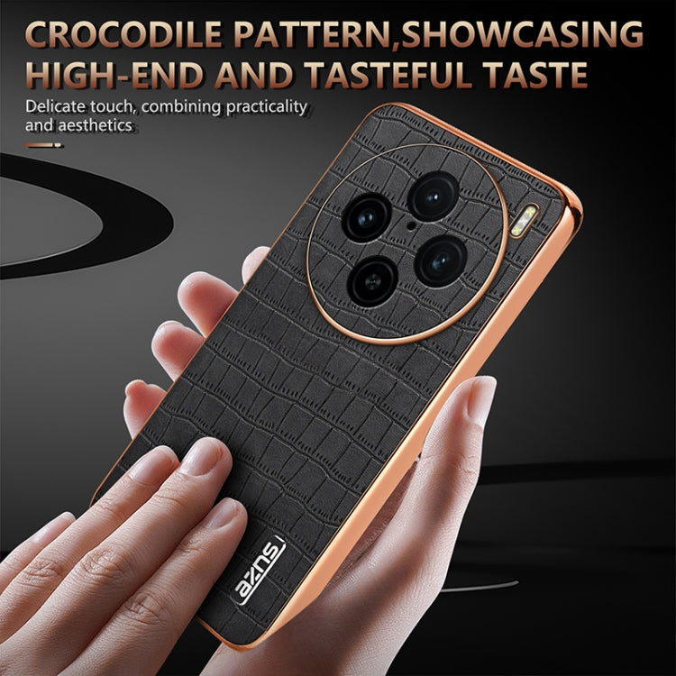 For vivo X100 Pro 5G / X100s Pro AZNS Electroplated Frame Crocodile Texture Full Coverage Phone Case(Brown) - vivo Tempered Glass by AZNS | Online Shopping UK | buy2fix