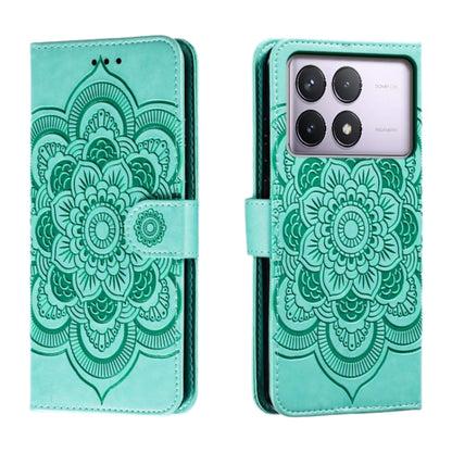 For Xiaomi Redmi K70 Sun Mandala Embossing Pattern Phone Leather Case(Green) - K70 Cases by buy2fix | Online Shopping UK | buy2fix