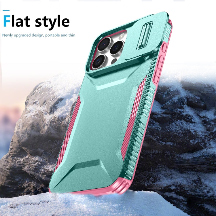 For iPhone 16 Pro Sliding Camshield Phone Case(Grey Green + Pink) - iPhone 16 Pro Cases by buy2fix | Online Shopping UK | buy2fix