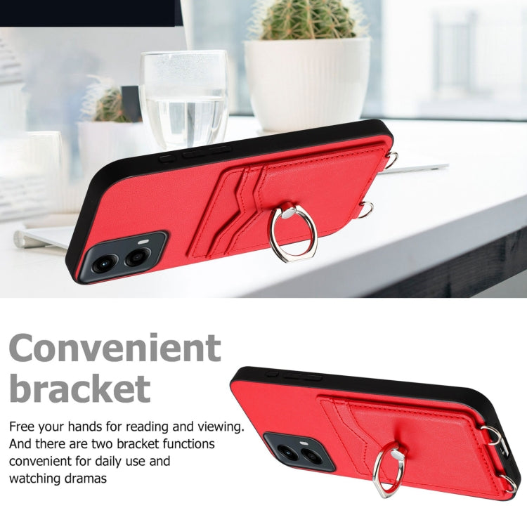 For Motorola Moto G Play 2024 5G R20 Crossbody Rope Ring Card Holder Phone Case(Red) - Motorola Cases by buy2fix | Online Shopping UK | buy2fix