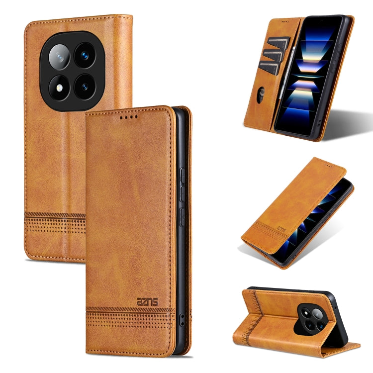 For Redmi Note 14 Pro 5G AZNS Magnetic Calf Texture Flip Leather Phone Case(Light Brown) - Note 14 Pro Cases by AZNS | Online Shopping UK | buy2fix