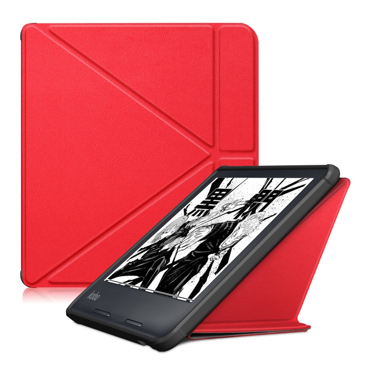 For Kobo Libra Colour 2024 Solid Color Deformation TPU Leather Smart Tablet Case(Red) - Others by buy2fix | Online Shopping UK | buy2fix