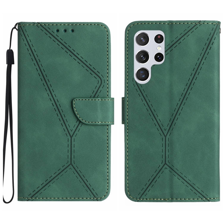 For Samsung Galaxy S25 Ultra 5G Stitching Embossed Leather Phone Case(Green) - Galaxy S25 Ultra 5G Cases by buy2fix | Online Shopping UK | buy2fix