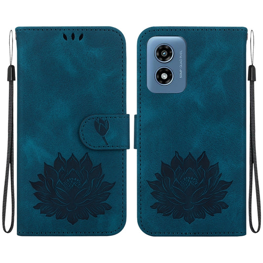 For Motorola Moto G Play 4G 2024 Lotus Embossed Leather Phone Case(Dark Blue) - Motorola Cases by buy2fix | Online Shopping UK | buy2fix